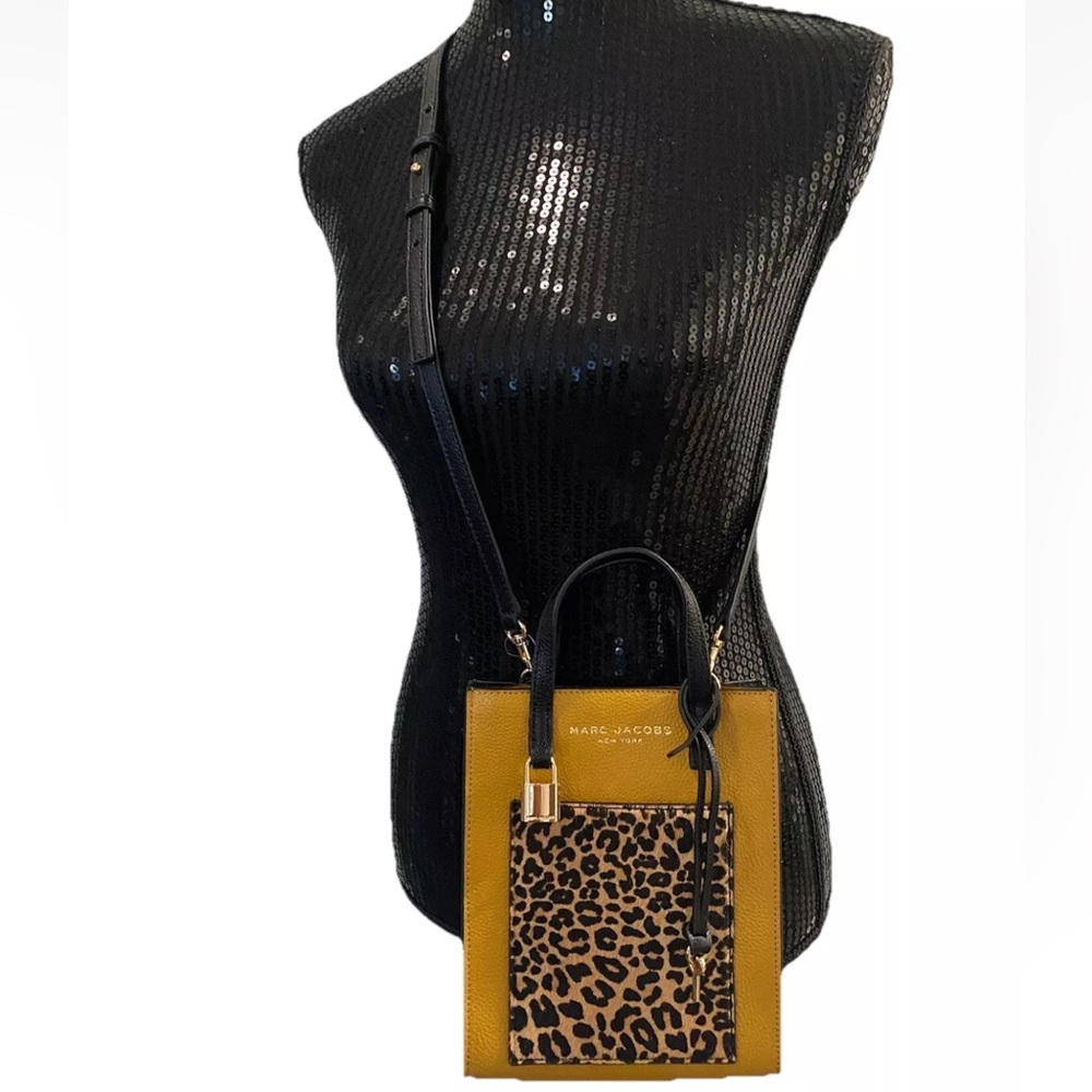 NWT Marc Jacobs Micro Mini Pebbled Leather Tote Mustard Yellow w/ Leopard Pocket
